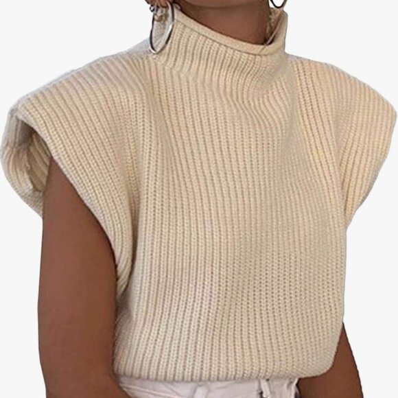 XXXiticat Capped Sleeve Sweater Vest Mock Turtle Knit Pullover Tank Shirt S M - Picture 5 of 9